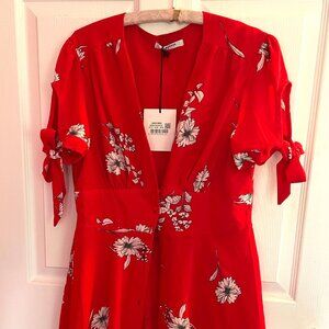 ♥️ Glamorous 🌹 Women's Red Mini Dresses 💋 Tie Sleeve Floral Mini Dress ♥️